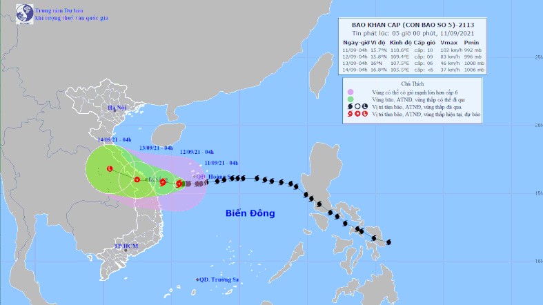 Bão số 5 cách bờ biển Quảng Trị - Quảng Nam khoảng 230km