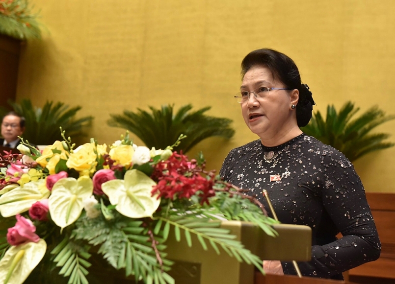 Chủ tịch Quốc hội Nguyễn Thị Kim Ngân phát biểu khai mạc Kỳ họp thứ 10. Ảnh VGP