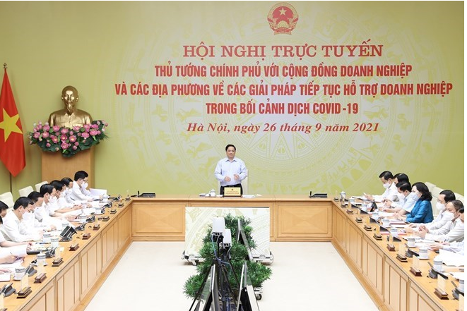 Thủ tướng Chính phủ Phạm Minh Chính tại Hội nghị trực tuyến Thủ tướng Chính phủ với cộng đồng doanh nghiệp và các địa phương 