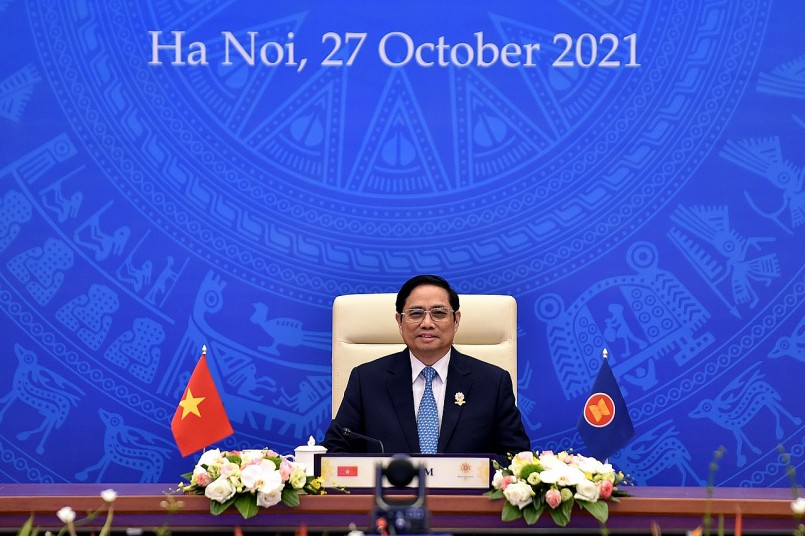 Thủ tướng Phạm Minh Chính đề nghị các nước ASEAN+3 cần đẩy mạnh cách tiếp cận mới linh hoạt và an toàn, thích ứng với trạng thái bình thường mới. Ảnh: VGP/Nhật Bắc