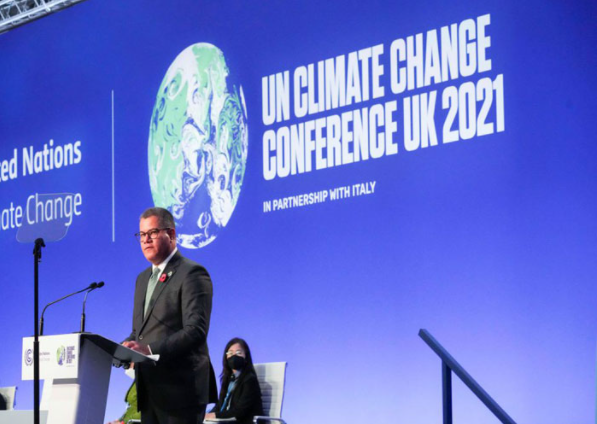 Chủ tịch COP26 Alok Sharma phát biểu khai mạc hội nghị hôm 31/10 tại Glasgow, Anh. Ảnh: Reuters