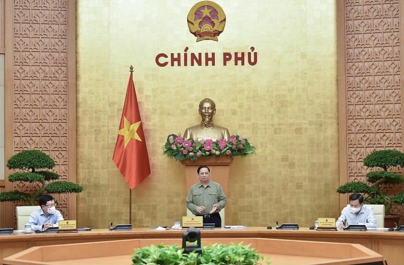 Thủ tướng Phạm Minh Chính chủ trì phiên họp Chính phủ thường kỳ tháng 10/2021. Ảnh: VGP