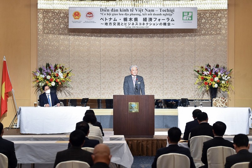 Ông Fukuda Tomikazu, Thống đốc tỉnh Tochigi phát biểu tại Hội nghị - Ảnh: VGP/Nhật Bắc
