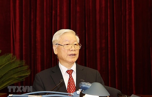 Tổng Bí thư, Chủ tịch nước Nguyễn Phú Trọng phát biểu khai mạc Hội nghị Trung ương lần thứ 14. (Ảnh: Trí Dũng/TTXVN)