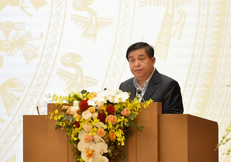 Bộ trưởng Bộ Kế hoạch và Đầu tư Nguyễn Chí Dũng phát biểu tại Hội nghị. - Ảnh: VGP