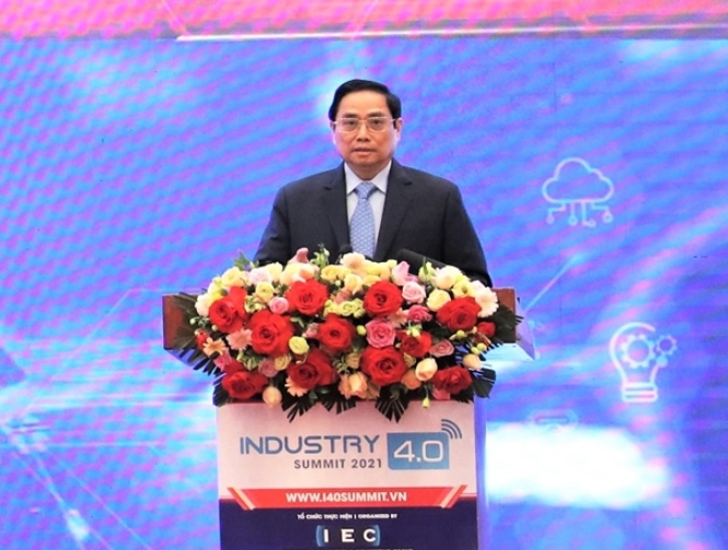 Thủ tướng Chính phủ Phạm Minh Chính phát biểu tại Diễn đàn cấp cao thường niên lần thứ ba về công nghiệp 4.0.