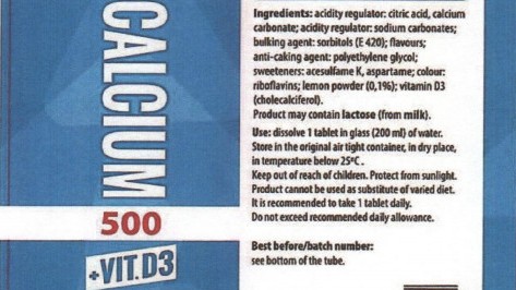 Cảnh báo: Sản phẩm thực phẩm bảo vệ sức khỏe CALCIUM 500 + VIT. D3 có chứa 2-chloroethanol