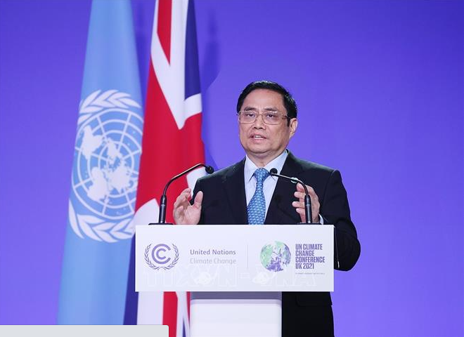 Thủ tướng Phạm Minh Chính phát biểu tại Hội nghị COP26. Ảnh: TTXVN