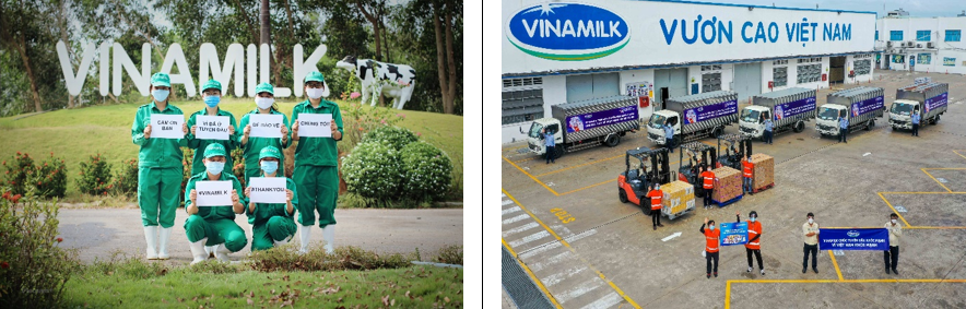 Cùng công ty, nhân viên Vinamilk tích cực tham gia các hoạt động hỗ trợ tuyến đầu và cộng đồng chống lại dịch bệnh Covid.