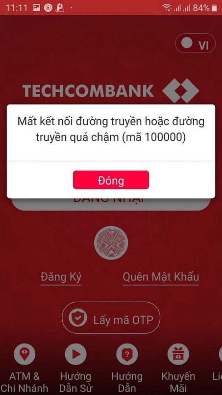 Hệ thống ngân hàng điện tử của Techcombank báo lỗi trong sáng ngày 5/2