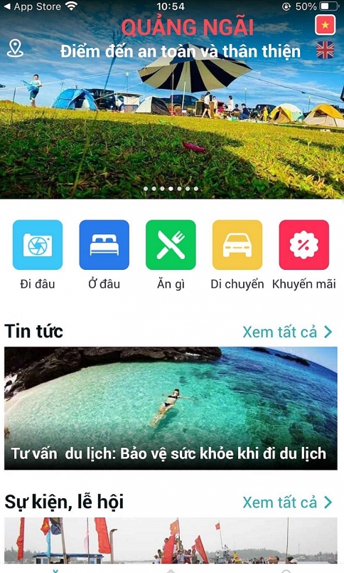 Giao diện của App Du lịch Quảng Ngãi