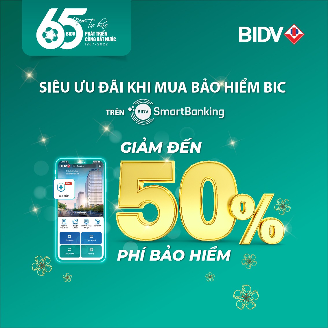 BIDV Ưu đãi tới 50% khi mua bảo hiểm BIC qua ứng dụng BIDV SmartBa