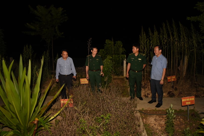 Đoàn công tác thăm quan vườn thuốc Đông y Trạm y tế quân dân y kết hợp Hồi Sơn thuộc Đồn Biên phòng 551 (xã Tam Hợp, huyện Tương Dương).