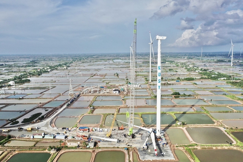 Dự án Nhà máy Điện gió Kosy Bạc Liêu giai đoạn 1 nhìn từ trên cao.
