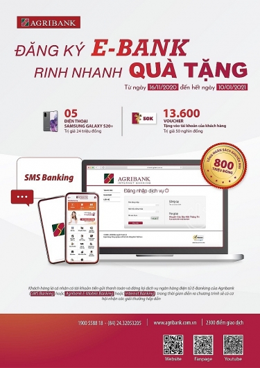 Cùng ngân hàng Agribank đăng ký E-Bank rinh nhanh quà khuyến mại